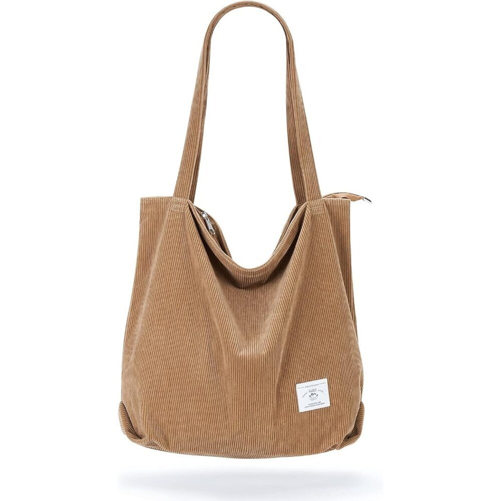 〽️Women's Khaki Corduroy Lightweight Zipper Pocket Foldable Classic Tote Bag
